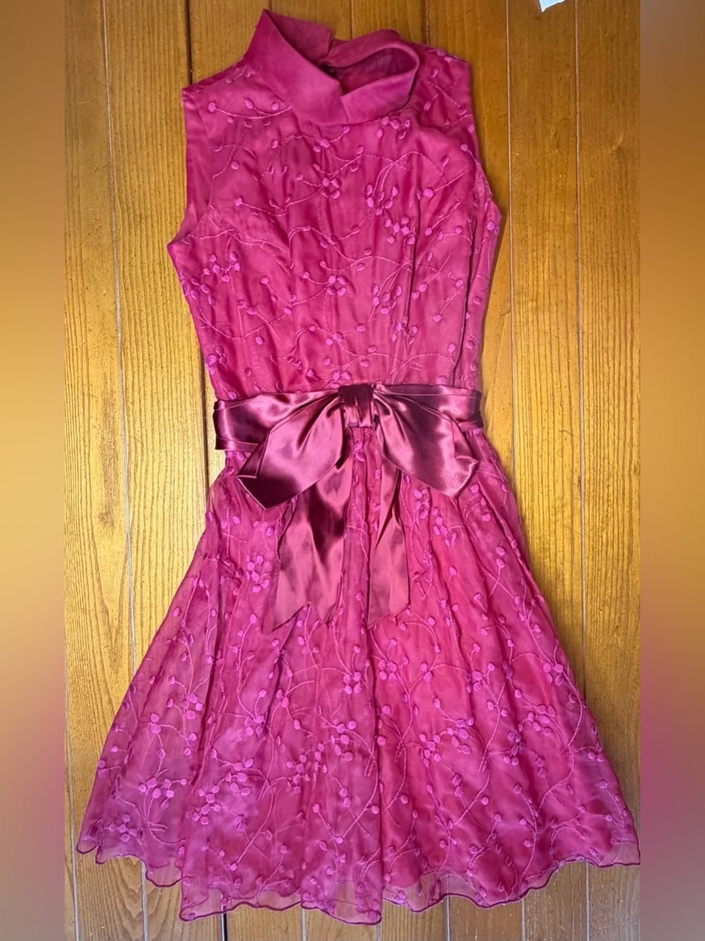 Vintage 60s Jack Bryan Dupuis Magenta Embroidered Party Dress XS